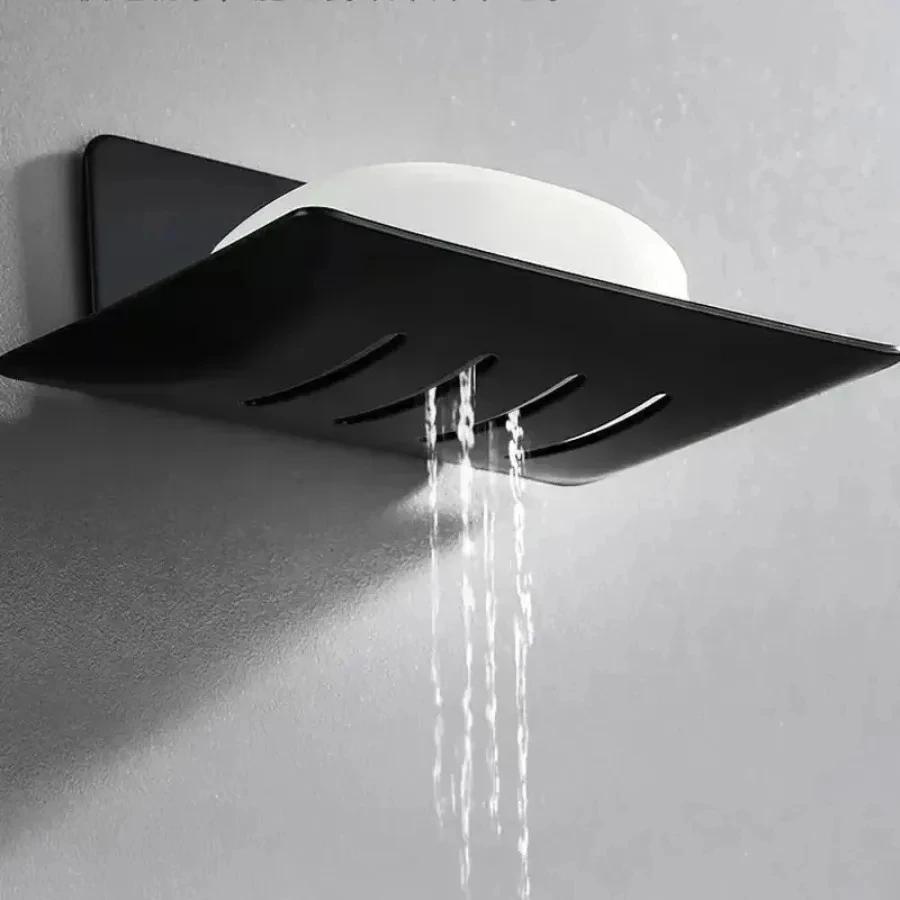 1pc  Black carbon steel soap box, non perforated wall mounted bathroom soap box, bathroom soap holder, soap storage rack