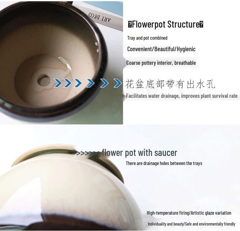 Breathable Ceramic Flower Pot with Tray for Gardenia and Succulents, Chinese Style, Large and Durable for Balcony Use.