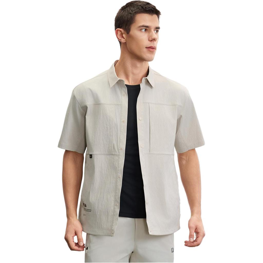 FILA Explore Outdoor Sports Series Logo Polo Short Sleeve Shirt Men shirts Beige A11M527706F-BG