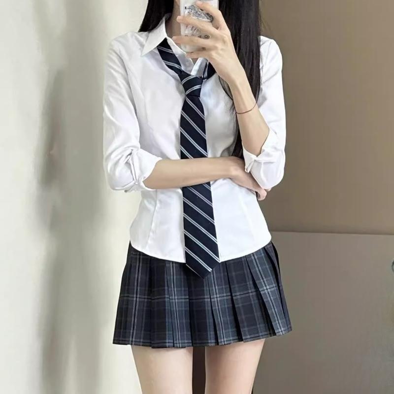Harajuku Y2K Slim Fit White Shirt Women Waist Slimming Long Sleeve Jk Shirts Woman All Match Turn Down Collar Chic Blouse