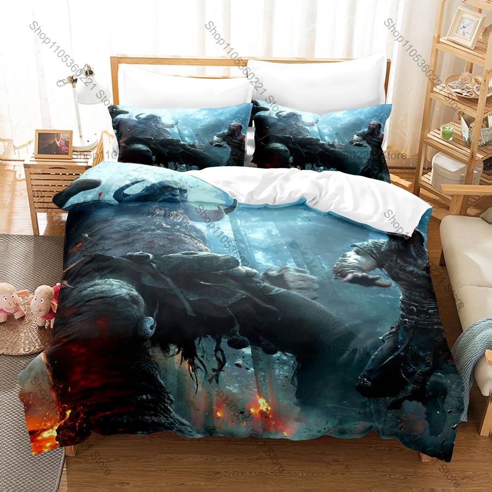 Kratos God of War Bedding Set 3 Piece Duvet Cover Set Classic Game Bed Linen for Teens Bedroom Decor