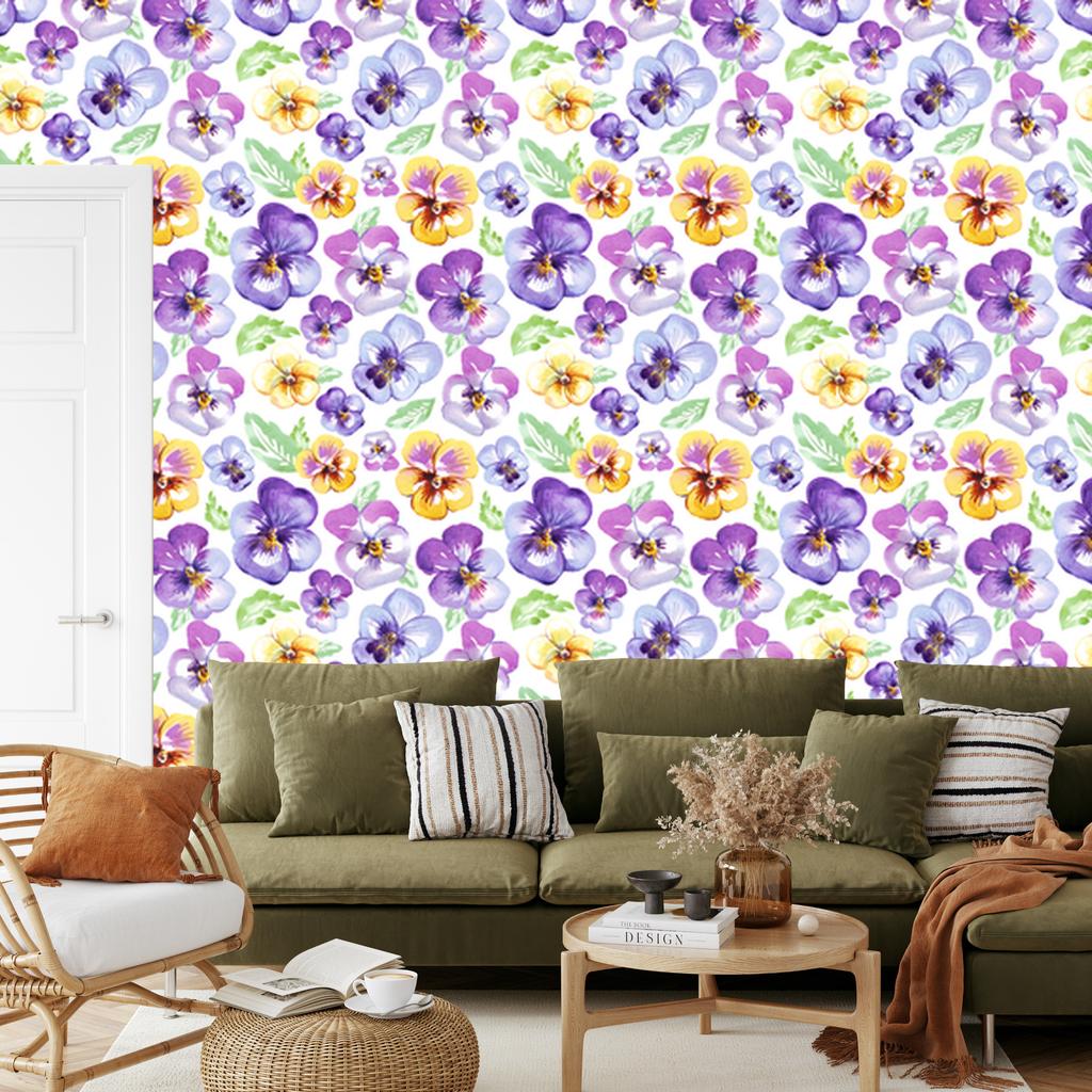 Wallpaper Flowers White and Lavender for Living Room and Bedroom 50x1000