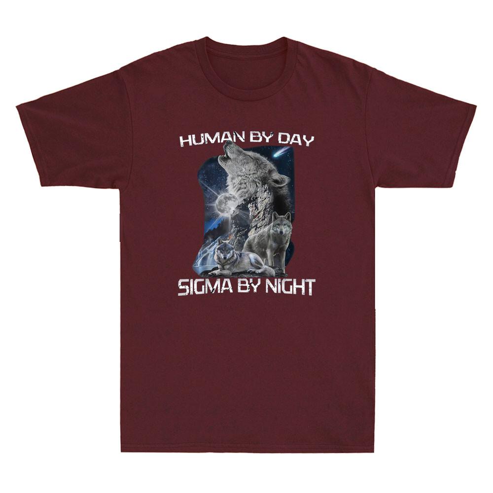 HuUnisex By Day Sigma By Night Funny Wolfs Graphic Humor Quote Retro Unisex's T-Shirt