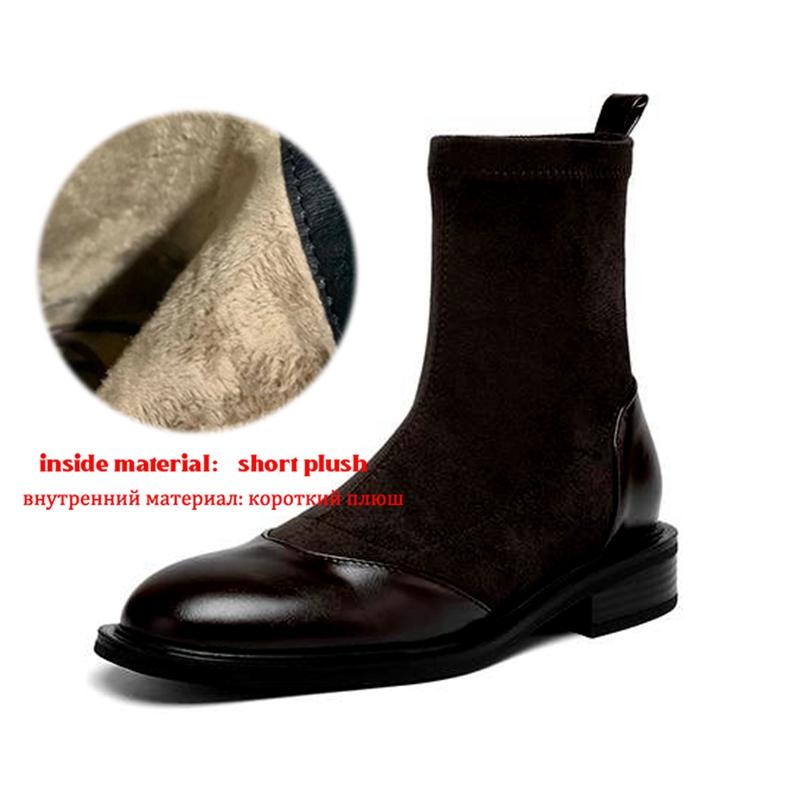 Krazing Po Microfibră Flock Iarnă Vârf Rotund Mărimea 33 Ghete Chelsea Mărimea 43 Fermoar Calitate Înaltă Tocuri Joase Botine
