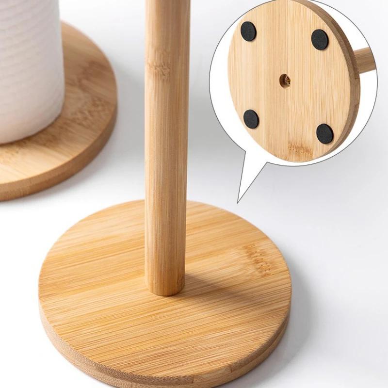 Kitchen Wooden Roll Paper Towel Holder Bathroom Tissue Vertical Stand Disposable Paper Pot Kitchen Toilet Storage Accessories