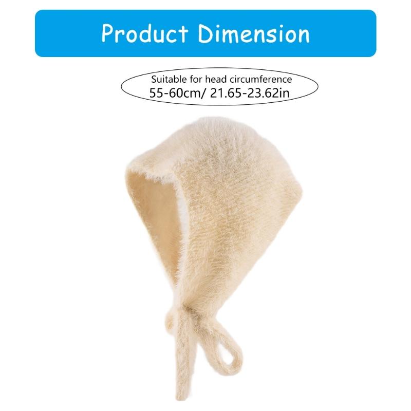 French Knitted Bandana Polyester Plush Solid Color Comfortable and Warm For Women and Girl Daily Use Winter Headwear