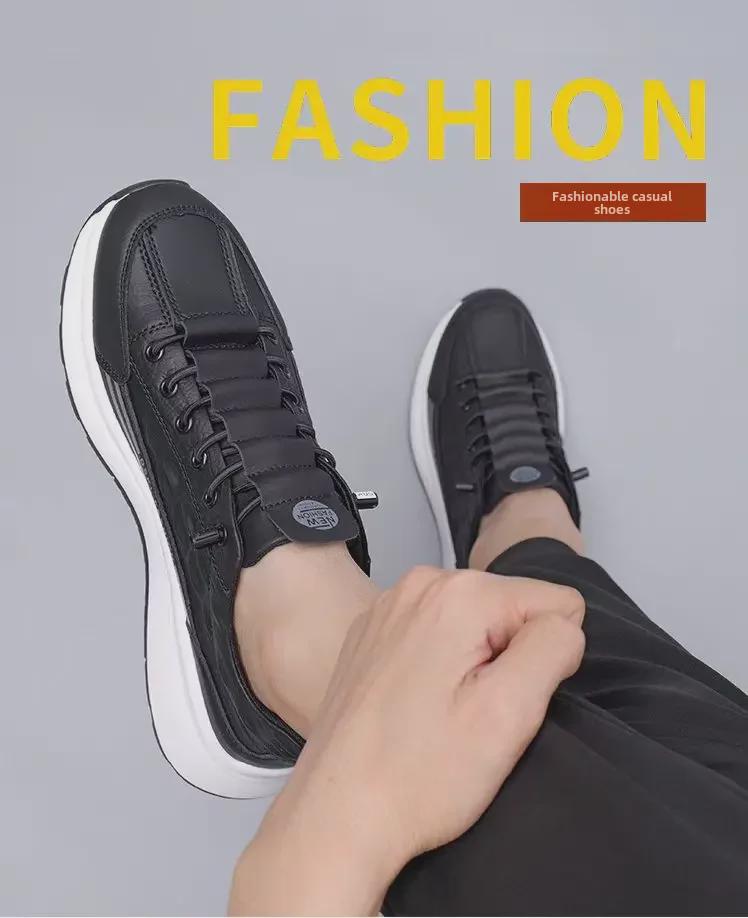 Men's Light Luxury Crocodile Pattern Leather Shoes - Non-Slip, Waterproof, Cushioned Casual Footwear