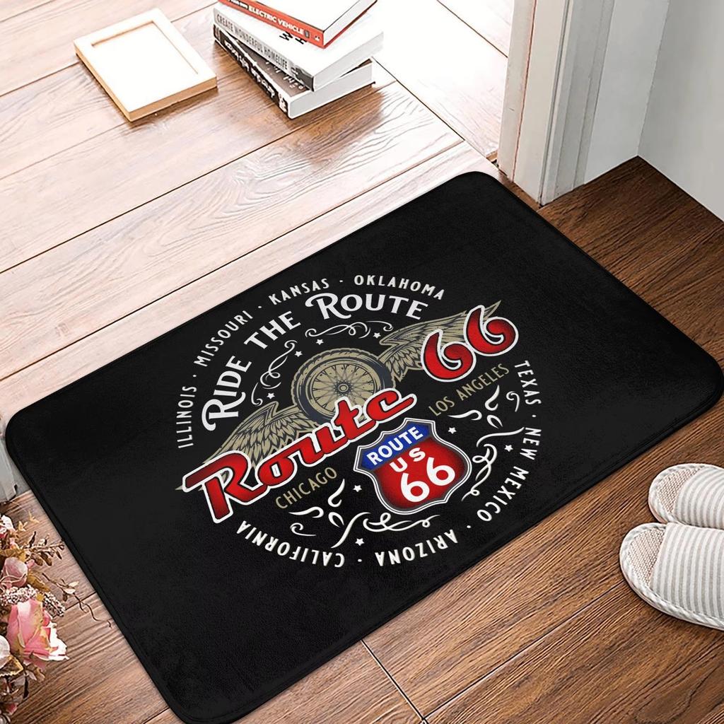 Route 66 Front Door Mat Anti-Slip Outdoor Americas Highway Doormat Kitchen Balcony Entrance Rug Carpet Historic Route 66