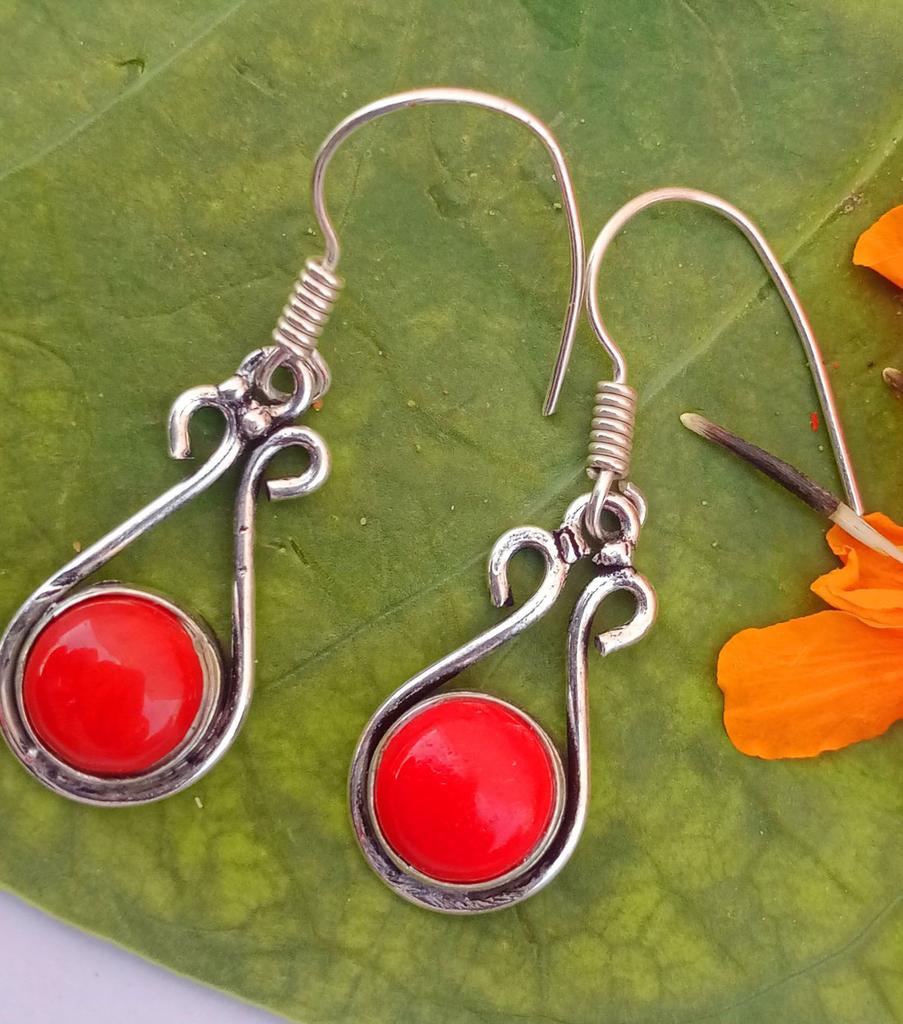 Coral Gemstone 925 Sterling Silver Plated  1 Pcs Earring Chris-br102