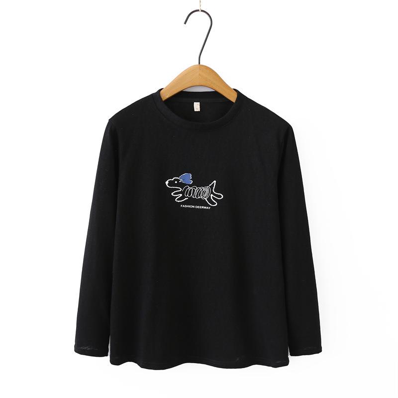 2026 Spring Plus Size Women s Long Sleeve Cartoon Snowflake Cotton T-shirt 4XL чёрный