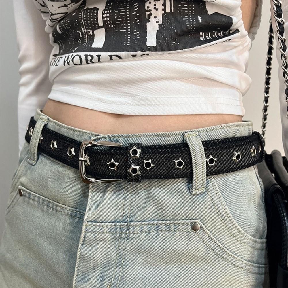 Star Hollowed Pin Buckle Retro Jeans Belt Korean Style Denim Belt Fashion Metal Buckle Belts Women