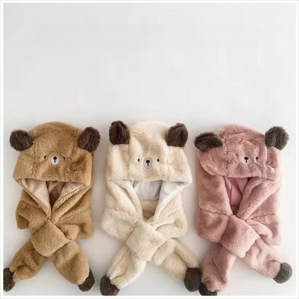 Windproof Winter Baby Hat Scarf One-Piece Infant Beanies Cap Cute Kids Hat Hooded Scarf