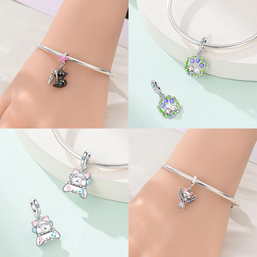Charm Bead Charms Authentic Colored Zircon Cat Elephant Animal Pendant Authentic copper Bead Compatible With Bracelets Women Valentines Gift Accessory