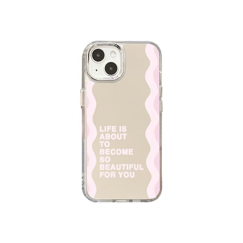 Striped wavy letters for iPhone17promax phone case 14 niche 16/13 Apple 15 makeup mirror