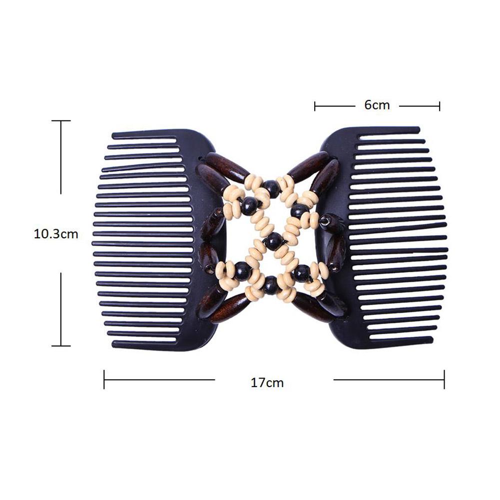 Women Retro Double Magic Comb Clip Beads Elasticity Hairpin Stretchy Hair Comb