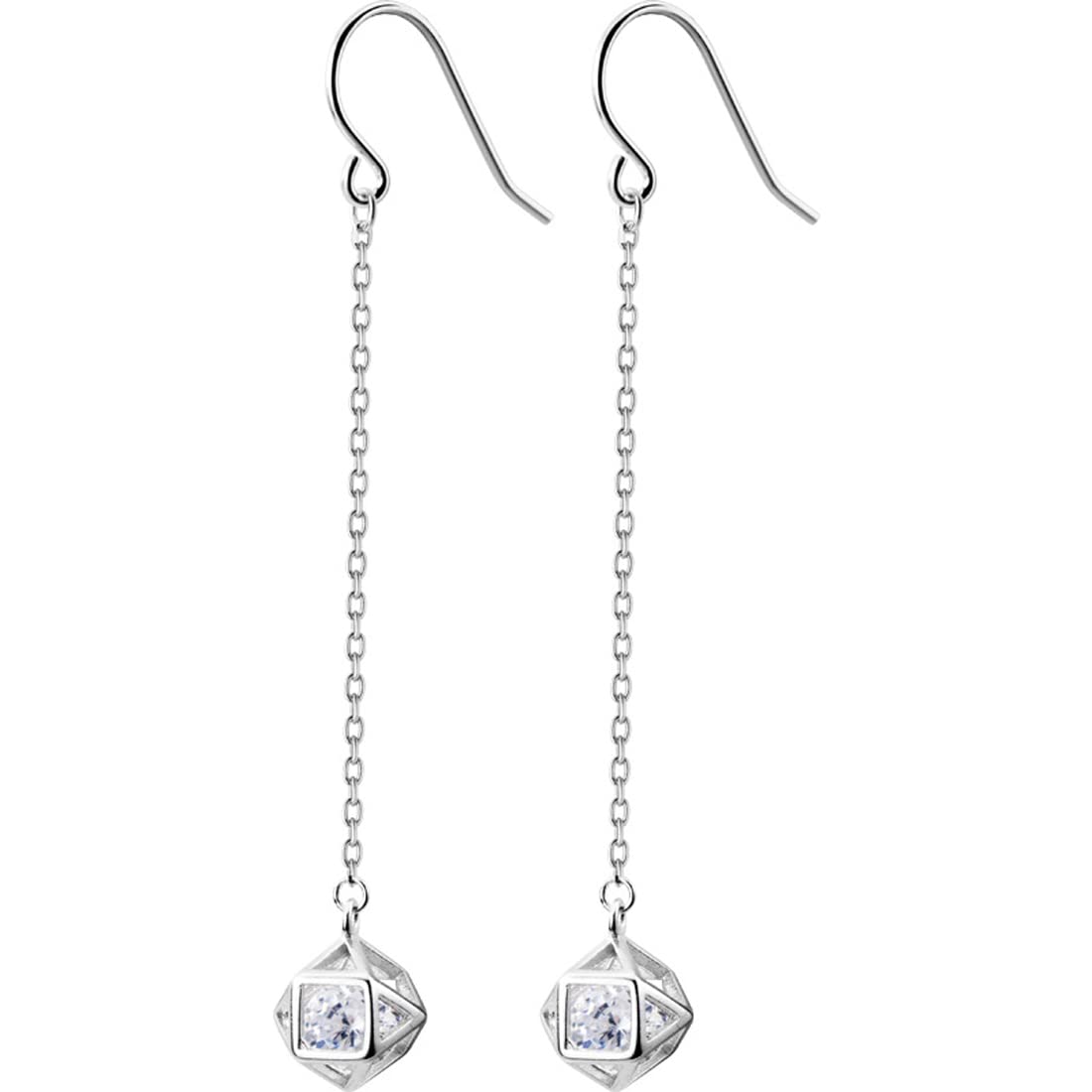 Rockyu brand fashion Sterling silver dangle earrings for hook crystal cubic long chain stylish New York accessories (925) women, style, zirconia,