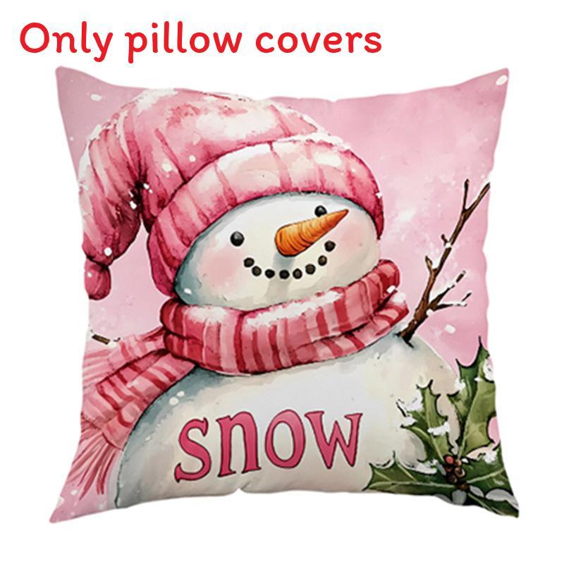 

Christmas Series Short Plush Decorative Cushion With Santa Print For Living Room Decor Snowman,40x40cm