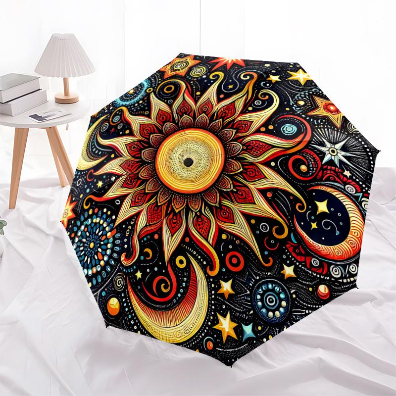1pc Celestial Mandala Automatic Folding Umbrella, Heavy-Duty 8-Rib Construction, Perfect for Everyday Yy251114106