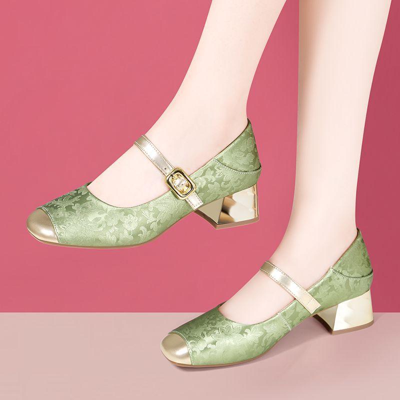 

2,5 см 4 см Дышащие Удобные С мелким вырезом Цветочные Национальные Туфли на плоской платформе 2025 Весна Мягкая кожа Мэри Джейн Мама Танцы 41