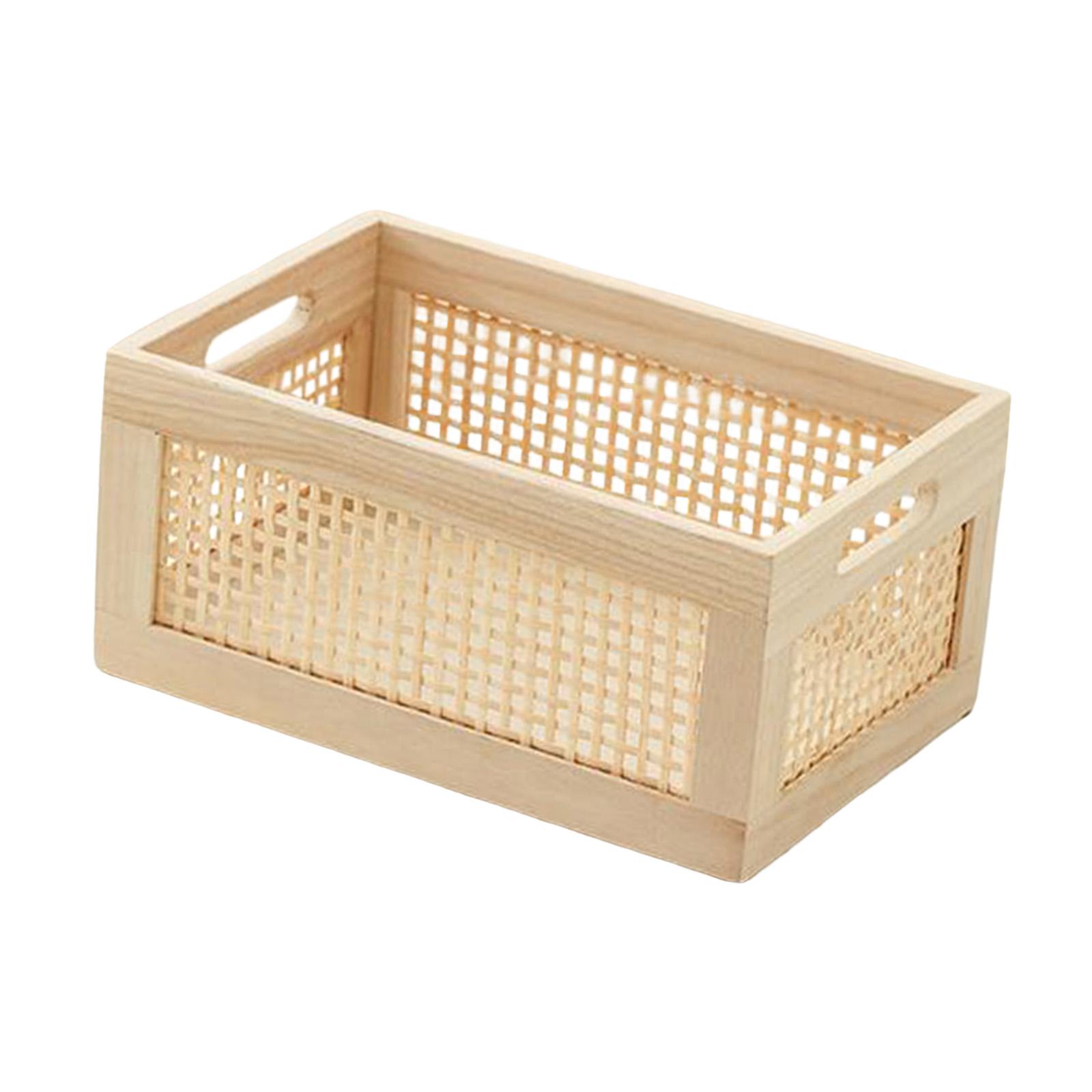 Rustic Wooden Box Organizer Rectangular Storage Basket Desktop Storage Basket