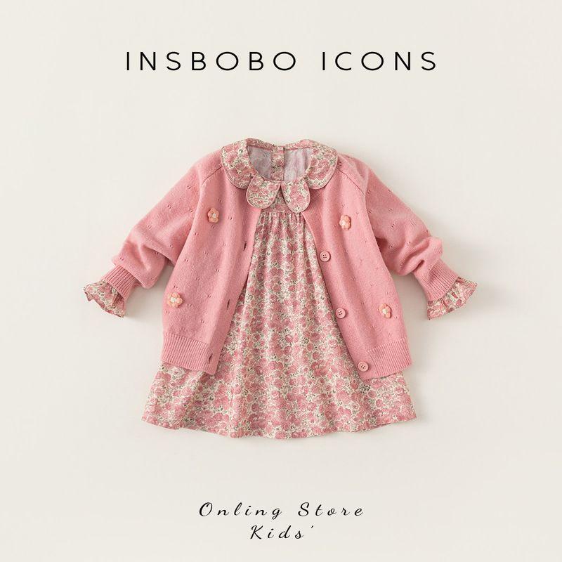 Insbobo Girls Suit 2026 Spring New Style Fashionable Baby Girl Floral Skirt Two-Piece Set Baby Spring Skirt Pink 130