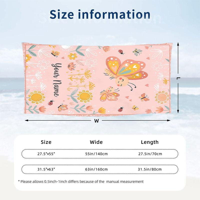 Butterflies Flowers Garden 5 Theme Quick Dry Beach Towel Custom Name Text Print Large Sand Resistant Towel Beach Vacation