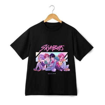 Saja Boys Sitting Together Graphic T-shirt – K-pop Anime Streetwear Unisex Tee
