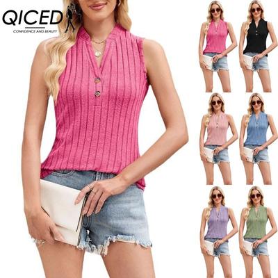 Women's Fashion Casual Solid Color Print Sleeveless V Neck Blouses & Shirts