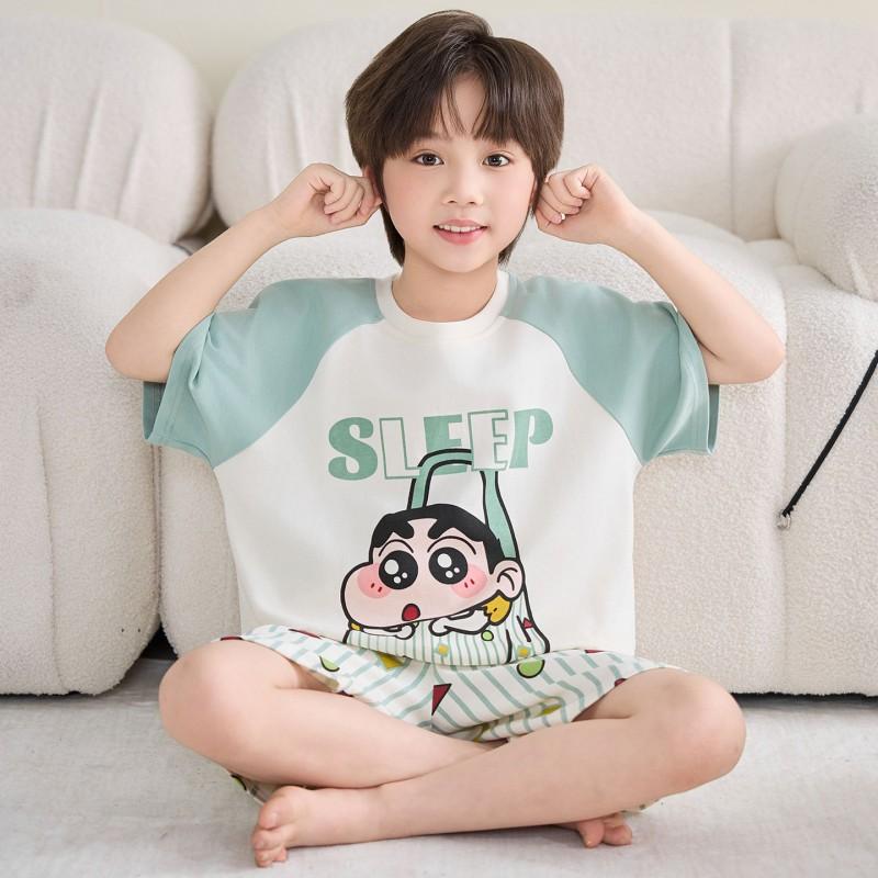 100% Cotton Kids Pajama Set Short Sleeve Shorts Cartoon Print Sleepwear Boys Ages 8