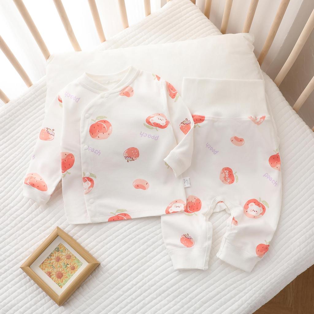 Autumn & Winter Newborn Pure Cotton High-Waisted Belly-Protecting Pajama Set