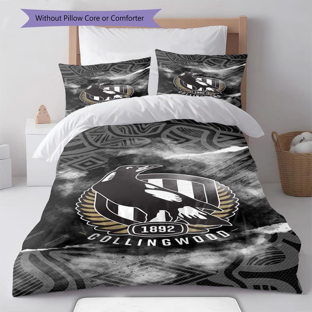 Set Biancheria da Letto con Fantasia Collingwood Magpies Copripiumino Federa Decorazione per la Casa Regalo (1 * copripiumino + 2 * federa, senza nucleo)