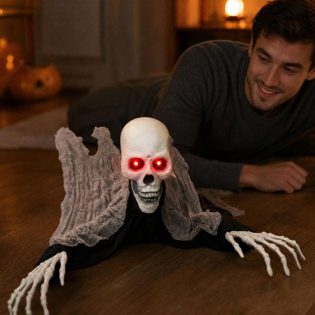 Halloween Sound Activated Crawling Skeleton Decoration for Outdoor House Yard Prop (3090cm)