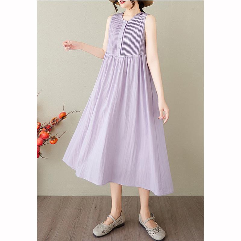 

Летнее длинное платье без рукавов плиссированное Vestidos корейская мода свободный сарафан повседневное пляжное платье-майка XS фиолетовый