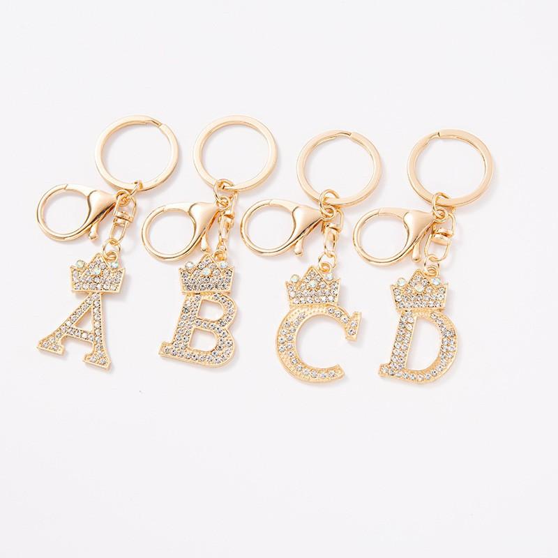Unique Crown Crystal Rhinestones A-Z Letters Pendant Keychains For Men Women 26 Alphabet Car Key Ring Name Jewelry Keyrings Gift