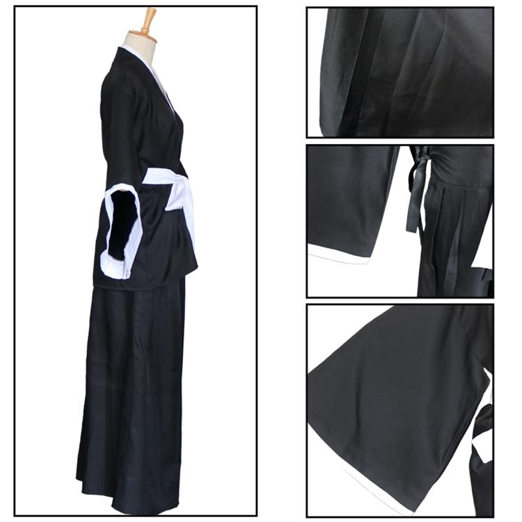 Bleach Cosplay Costumes Ichigo Kurosaki Wigs Ichigo Men Black Cloak With Straw Sandals BLACK WHITE Tops and Pants Set