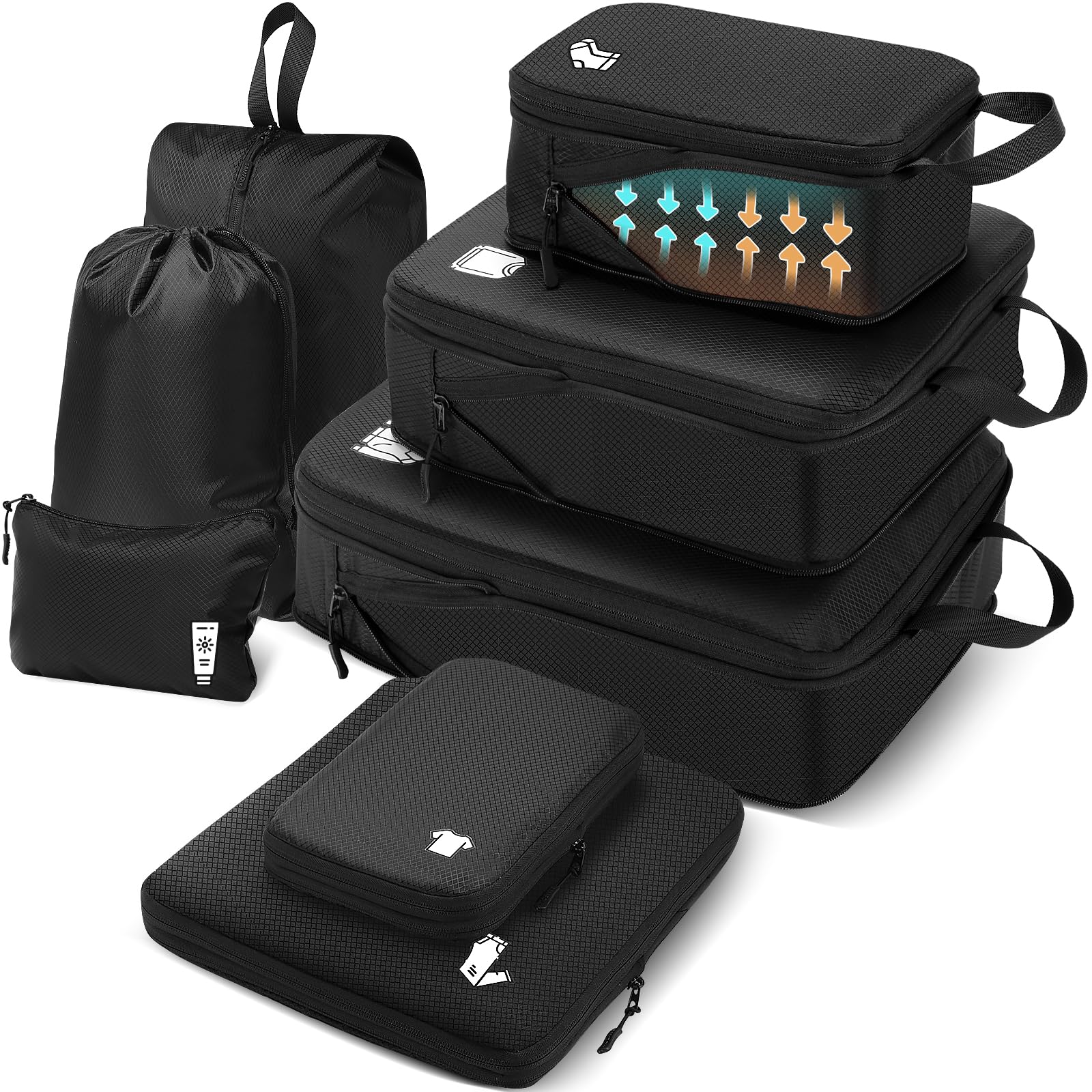 

Samfolk Travel Компрессионная Упаковка Одежды для Путешествий Бизнес Большой Маленький Предмет Путешествия Нижнее Белье На Шнурке Экономия Места Пакеты, Набор из 8 штук, Мешочки, чёрный