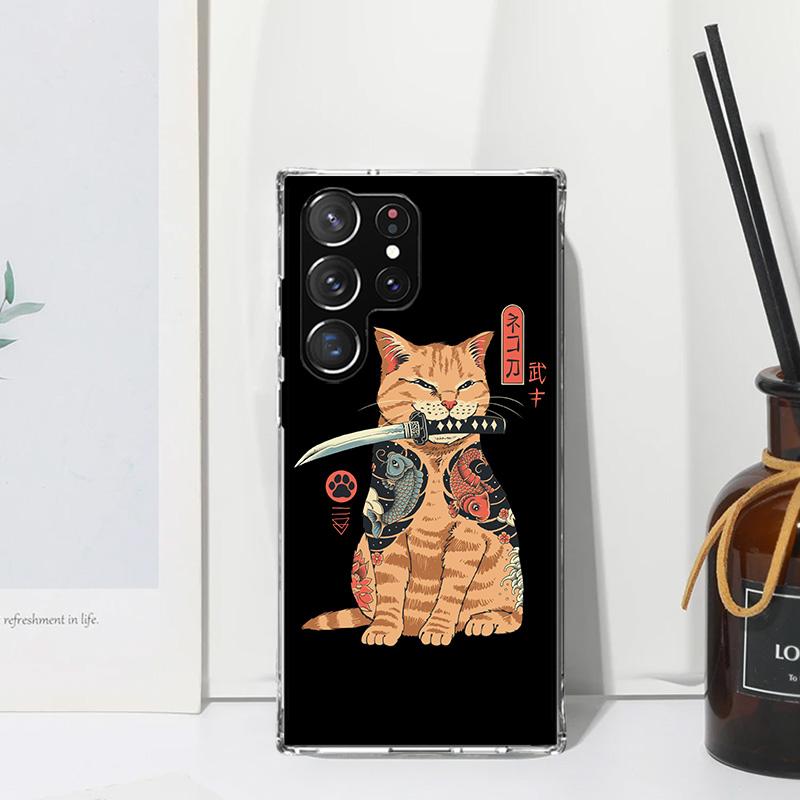 Ramen Sushi Samurai Tattoo Cat Phone Case For Samsung Galaxy S26 S25 Edge S24 FE S23 S22 Ultra S21 Plus S20 + Art Fundas Back Co