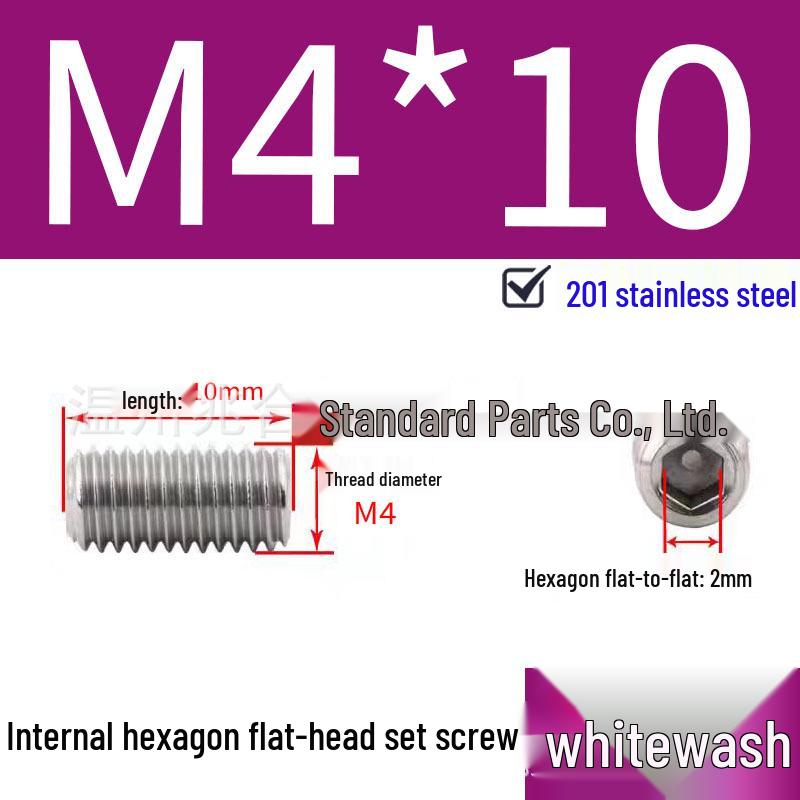201 Stainless Steel Headless Set Screw - Flat End Socket Screw