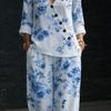 2026 Spring and Summer New Women's Clothing, European and American Minimalist Temperament Loose V-neck Diagonal Button Shirt Wide-leg Pants Two-piece