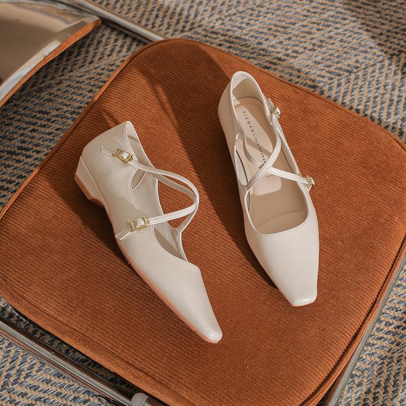 Sexy Niche Design Small Square Head Low Heel Flat Bottom Comfortable Women's Single Shoes Fashion Versatile New Wedge Heel