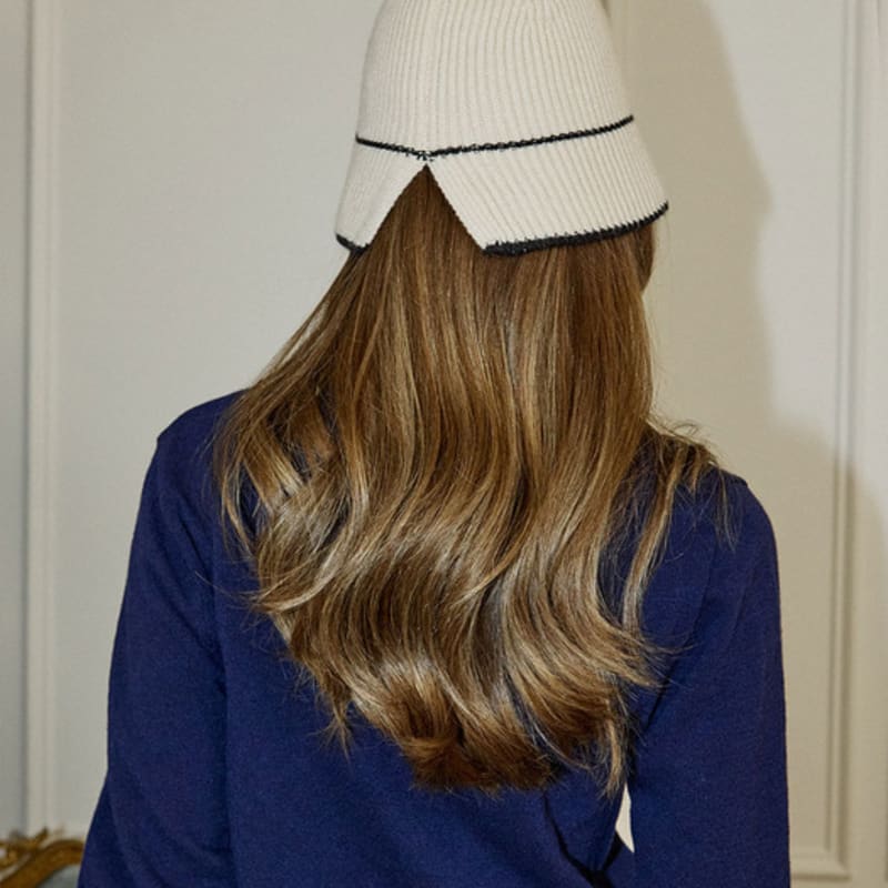 NONLOCAL Line Point Knit Bonnet Hat - Light Beige