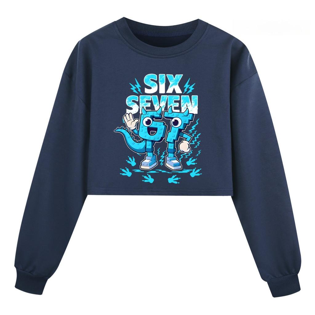 5192 Kinder Mädchen Steal a Brainrot 67 Six Seven Bedrucktes Lässiges Langarm Rundhals Sweatshirt Top