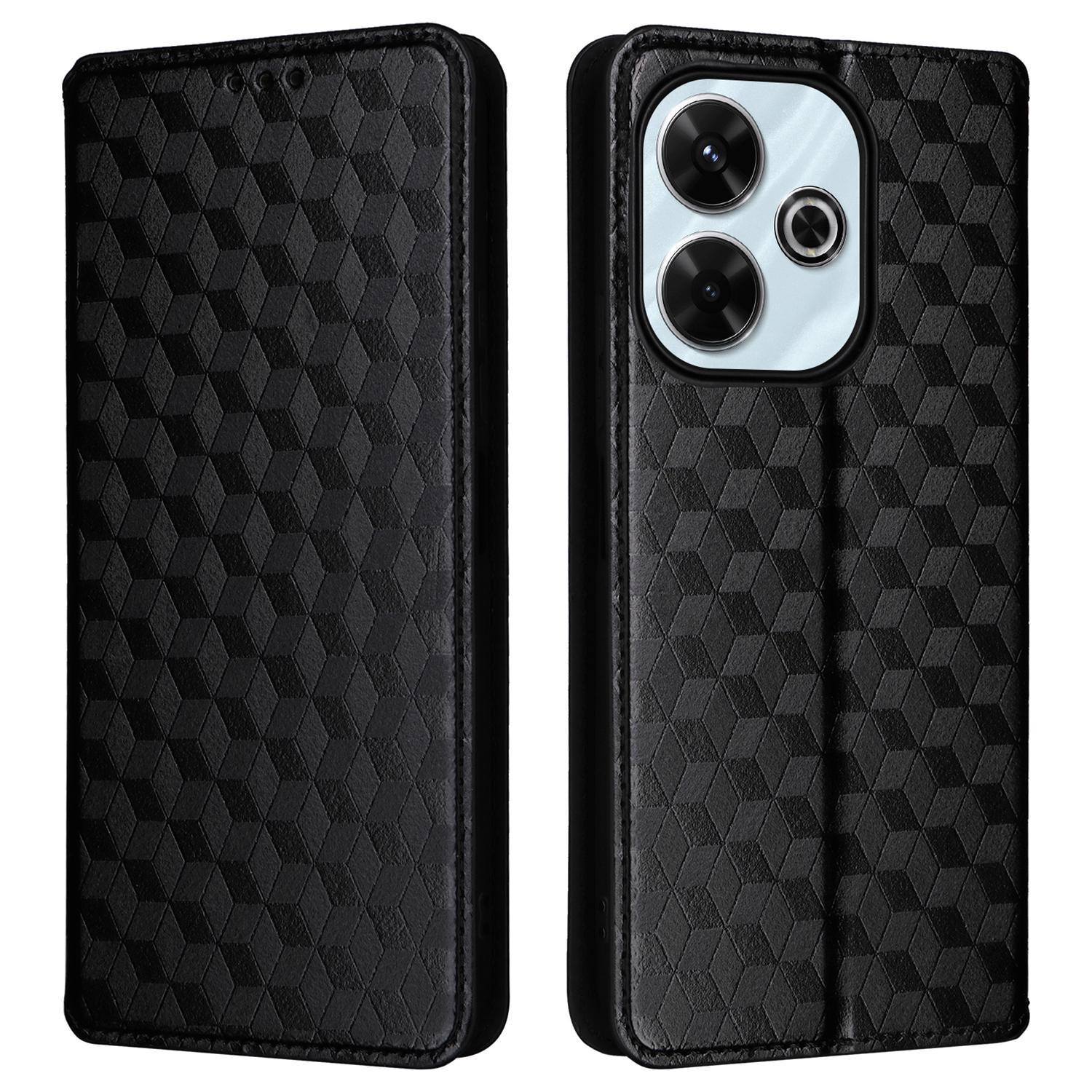 

Чехол для Xiaomi Redmi 13 5G/13 4G/Poco M6 4G/Redmi Note 13R 5G с магнитной застежкой, ромбовидный чехол для телефона Black