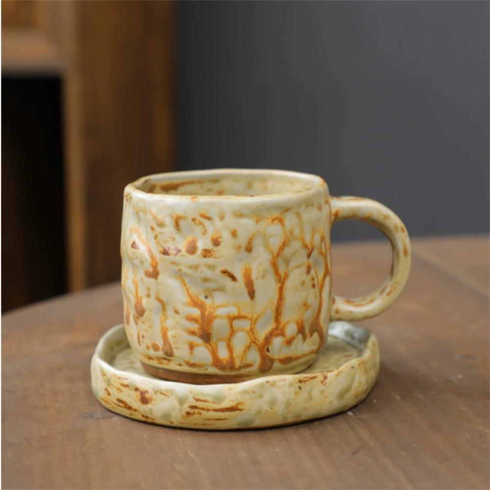1X Japanese Style Creative Retro Ceramic Coffee Cup Mugs Saucer Set Tea Coarse Coffee Milk Cups Mug