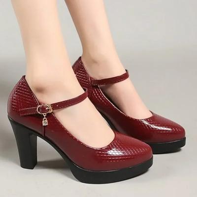 Pumps met dikke hakken en enkelband voor dames 2024 Pu-leer Kantoor Hoge hakken Damesschoenen Elegante platform Mary Jane schoenen Casual