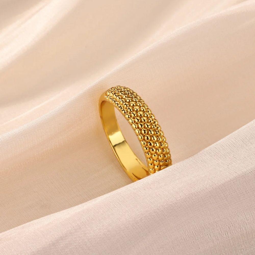 Minimalist Beads Size 7 & 8 Stainless Steel Ring for Women Gold Color Anti Rust Ladies' Ring Wedding Jewelry Anniversary Gift
