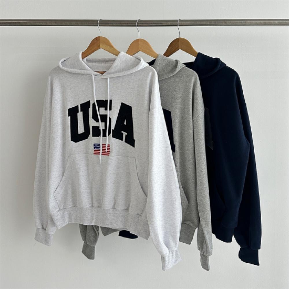 New Arrivals Open Run Women Embroidered CapiTal LeTTer Hooded Boxy T shirT