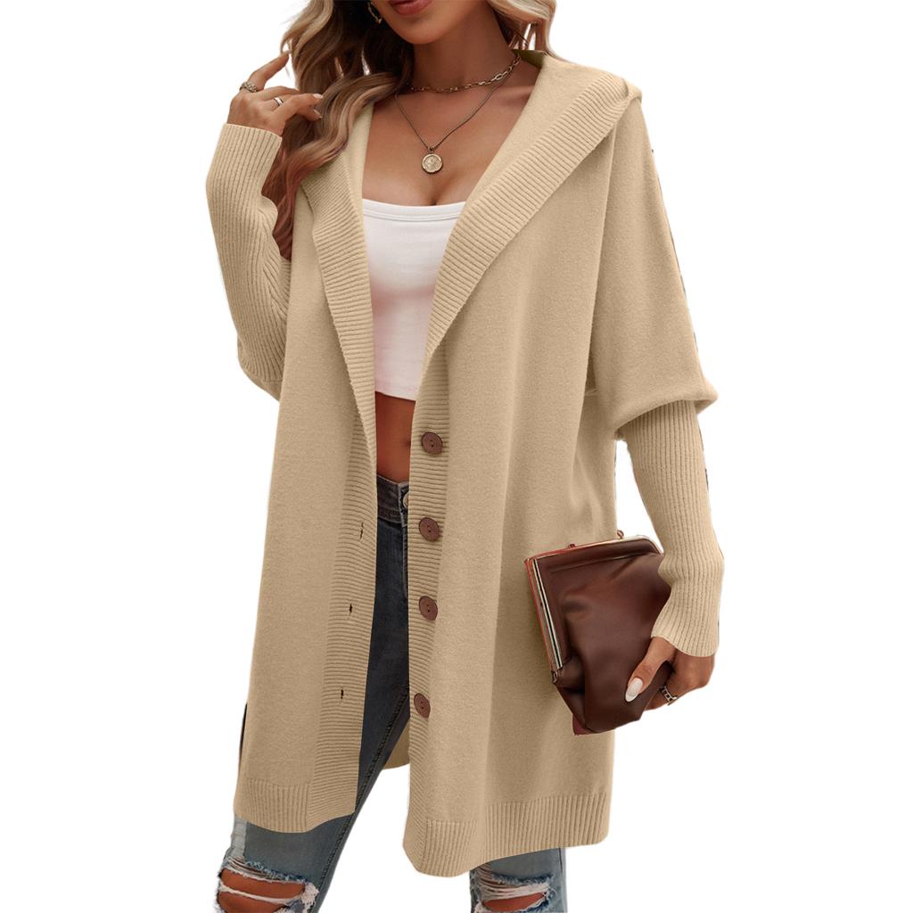 Women's Casual Loose Cardigan Breasted Hooded Sweater Jacket
