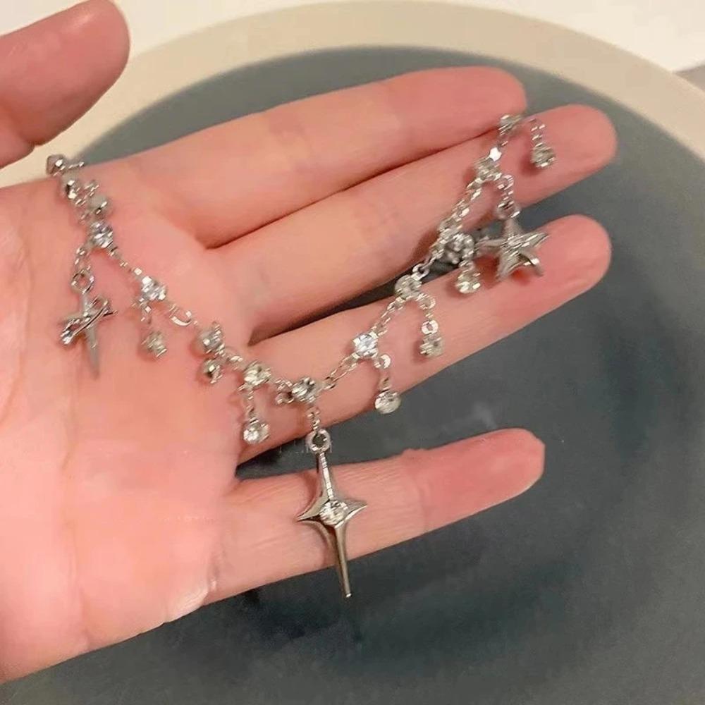 Fashion Chic Cross Crystal Zircon Pendant Tassel Necklace for Women Girls Clavicle Chain Accessories Aesthetic Jewelry