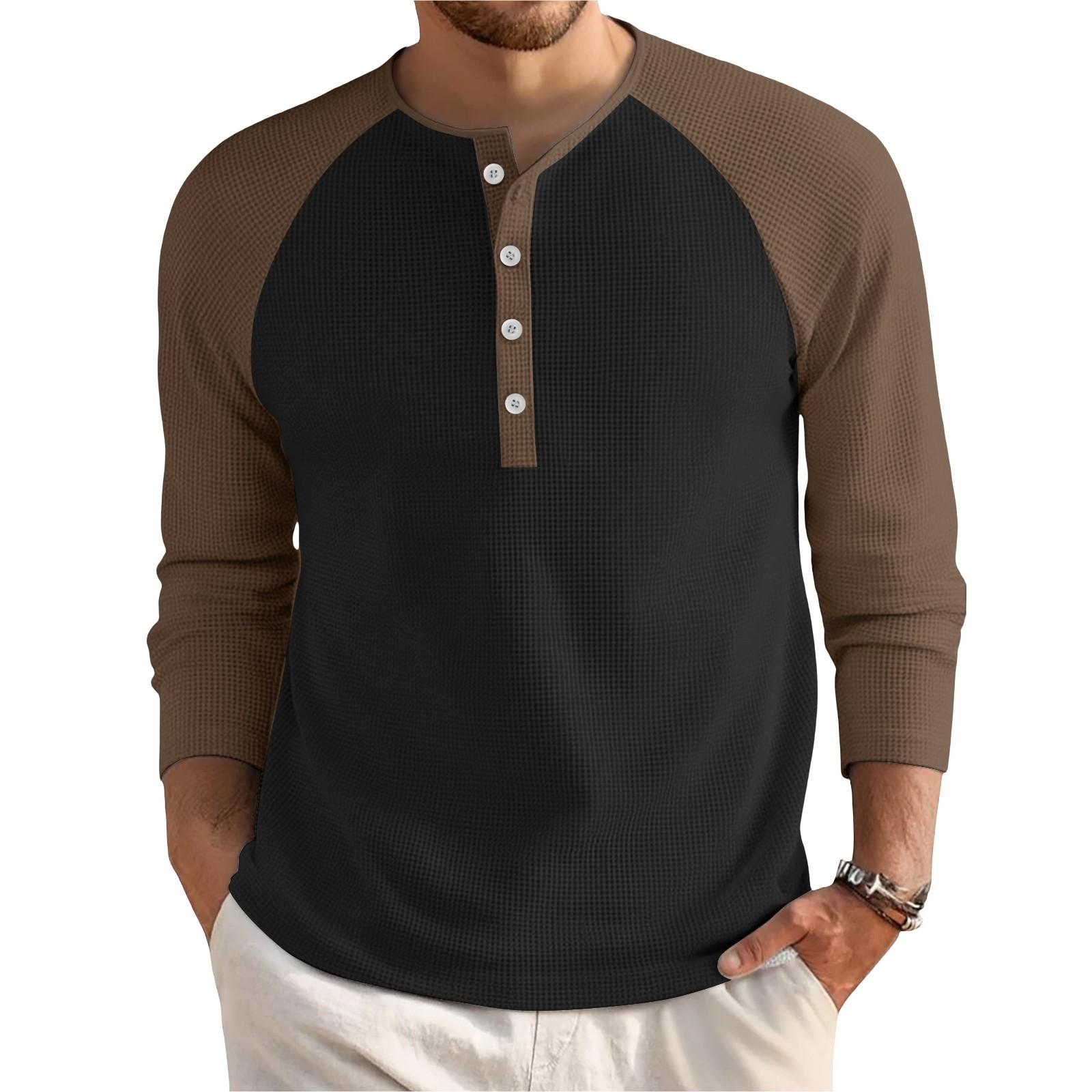 

Мужской свободный повседневный топ с длинным рукавом и воротником на пуговицах L чёрный